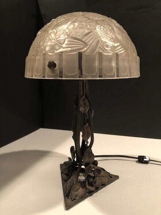 Blown Glass and Wrought Iron Table Lamp
